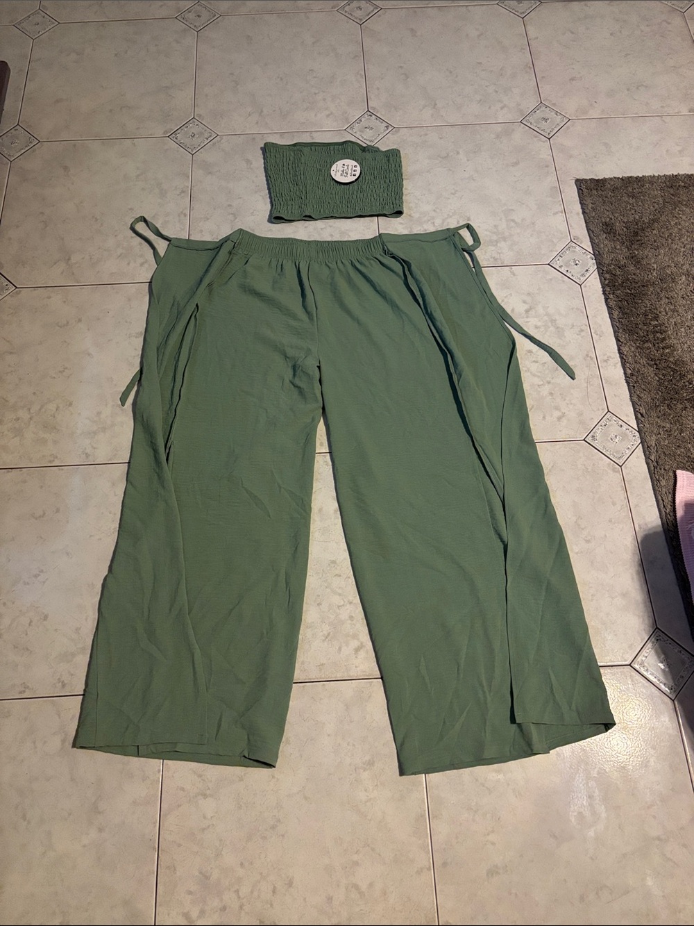 Sage Green Wide-Leg Women's Pants with Adjustable Side Ties